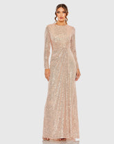 Sequined Long Sleeve Side Knot Gown